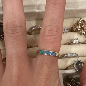 14k solid yellow  Gold and Blue Opal Ring